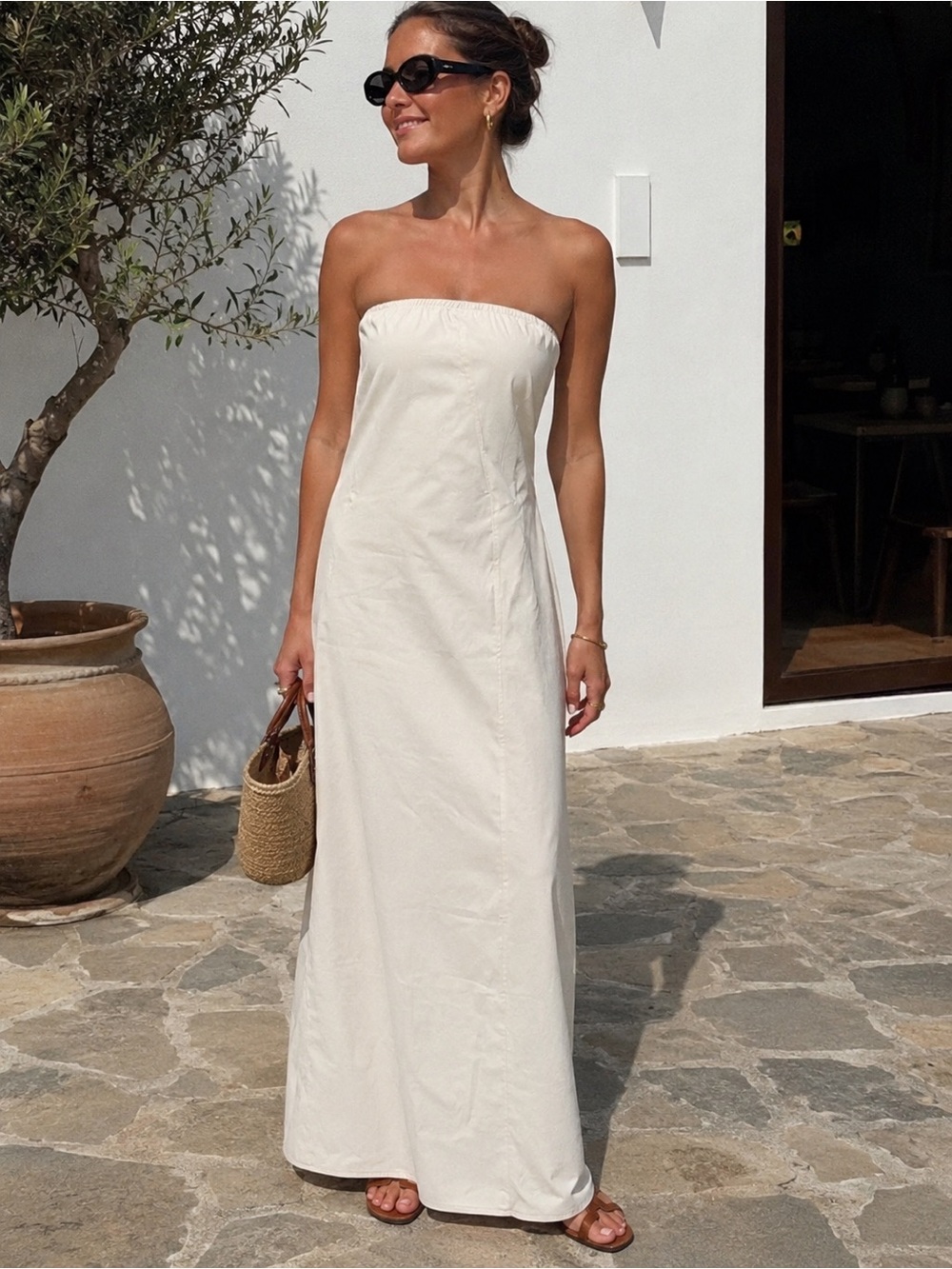 NWT PrettyLittleThing Cream Woven Bandeau Binding Detail Midaxi Dress
